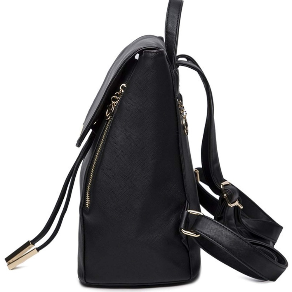 Black Leather Mini Backpack - Picture 2 of 6
